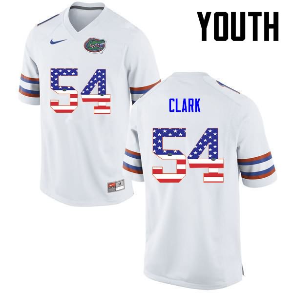 Youth NCAA Florida Gators Khairi Clark #54 Stitched Authentic USA Flag Fashion Nike White College Football Jersey IBX2865NC